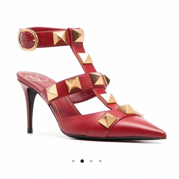 Valentino Red Studded Heels - Picture 6 of 16